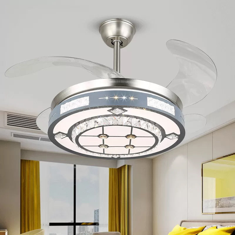 Round Hanging Fan Lamp Fixture Modern Crystal 19