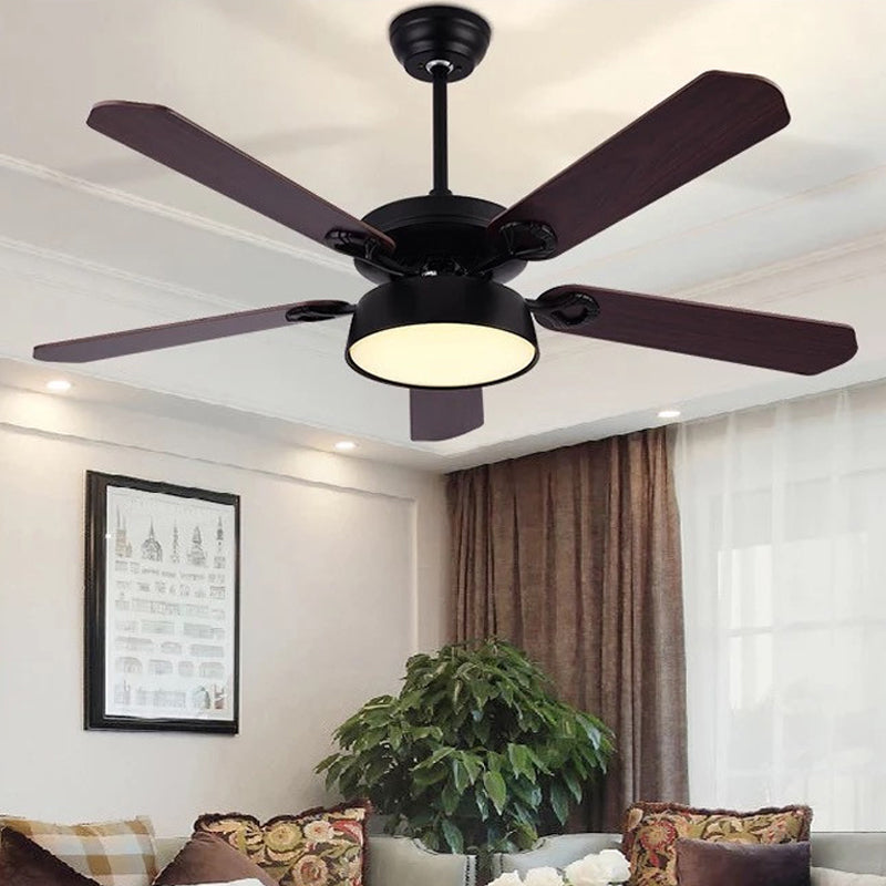 5 Blades Bowl Bedroom Semi Flush Mount Traditional Metallic LED Hanging Fan Lamp Brown Clearhalo 'Ceiling Fans with Lights' 'Ceiling Fans' Lighting' 1984195