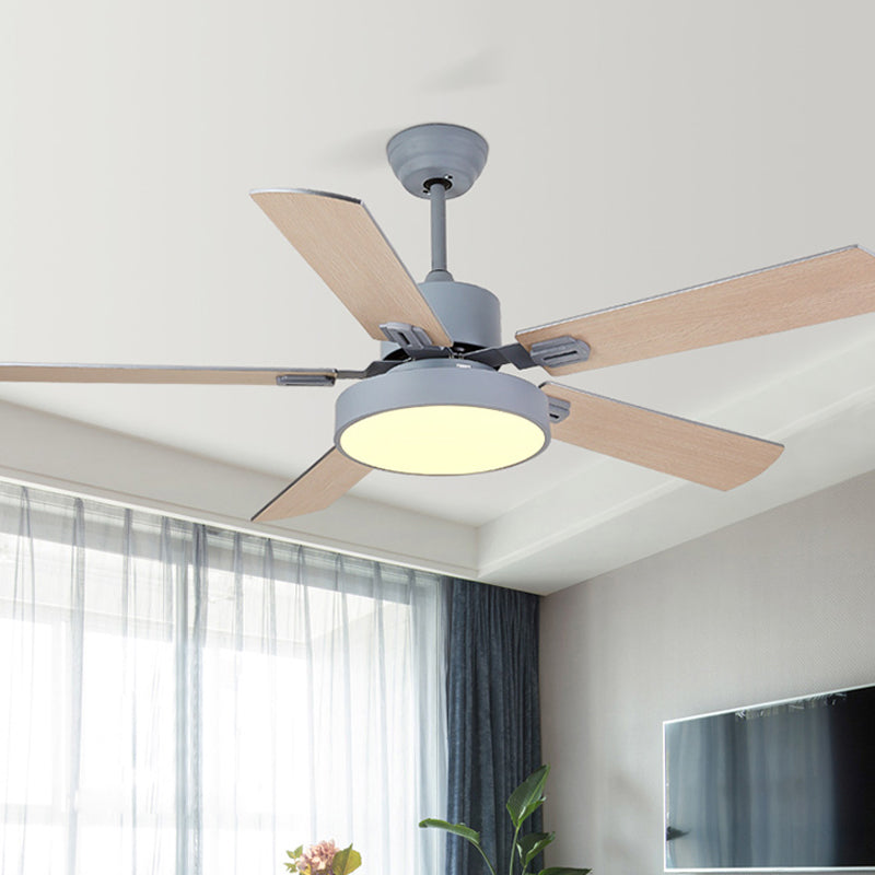 5-BladeDrum Living Room Hanging Fan Light Fixture Traditional Acrylic 52
