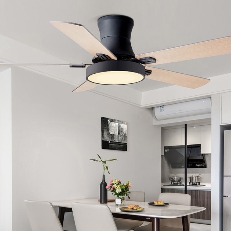 5-BladeDrum Living Room Hanging Fan Light Fixture Traditional Acrylic 52