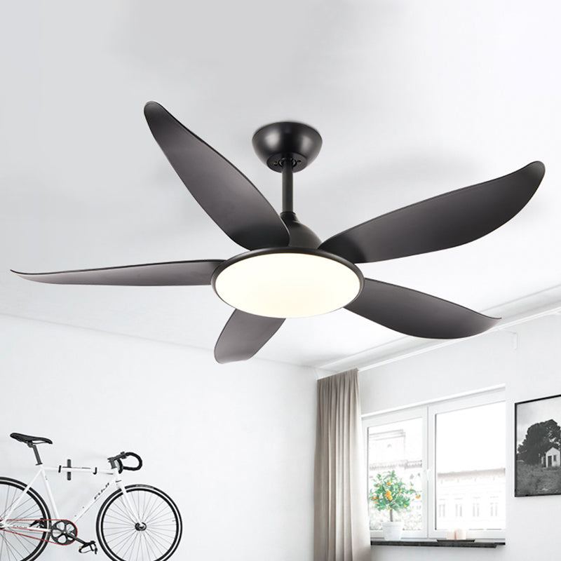 LED Acrylic Semi-Flush Ceiling Light Rustic Black Circle Living Room 5-Blade Pendant Fan Lamp, 52