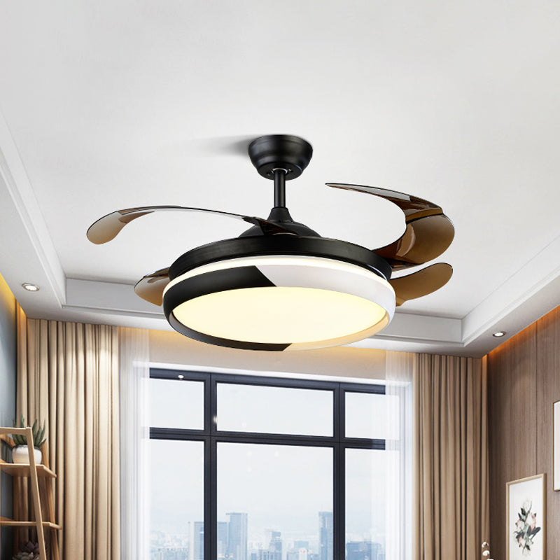 LED Acrylic Semi-Flush Ceiling Light Rustic Black Circle Living Room 5-Blade Pendant Fan Lamp, 52