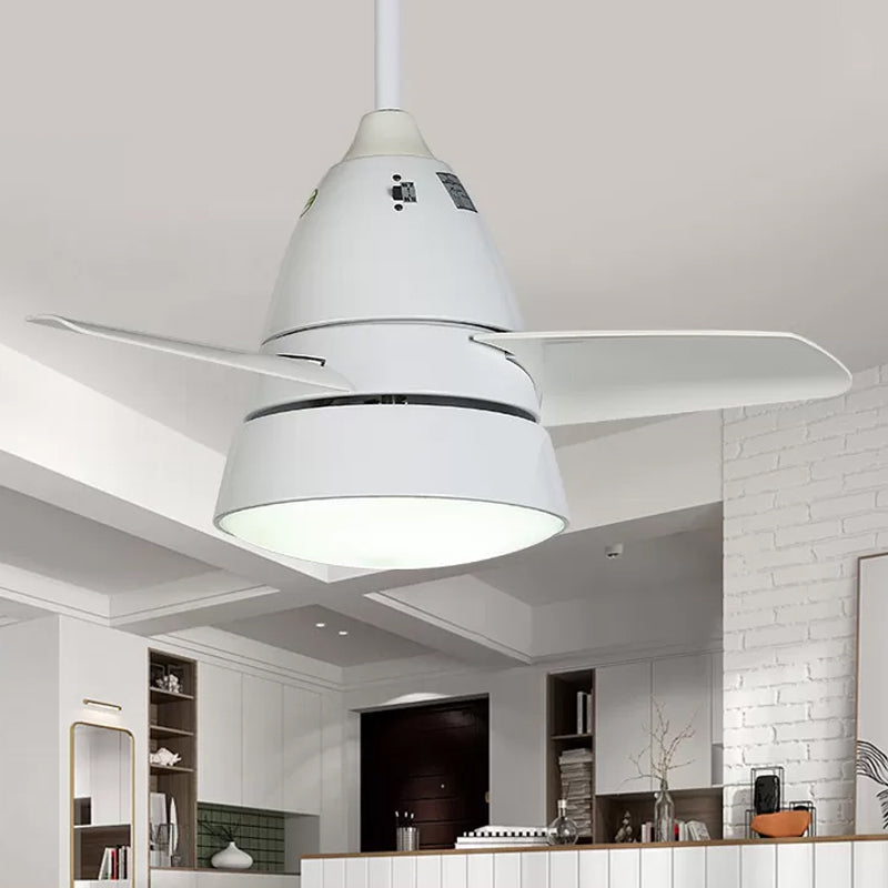 Farmhouse Conic 3-Blade Hanging Fan Lamp LED Metal Semi-Flush Mount Light for Living Room White 28