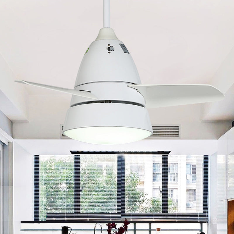 Farmhouse Conic 3-Blade Hanging Fan Lamp LED Metal Semi-Flush Mount Light for Living Room White 36
