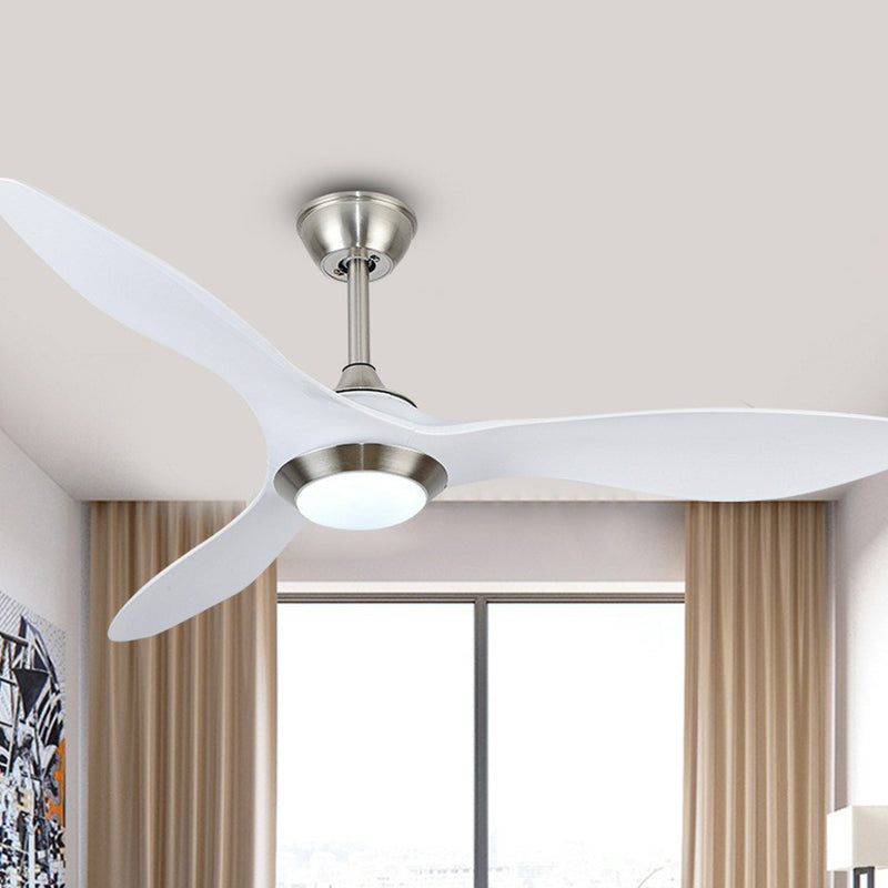 Bowl Metallic 3-Blade Semi Flush Light Fixture Classic LED Bedroom Ceiling Fan Lamp in White, 48