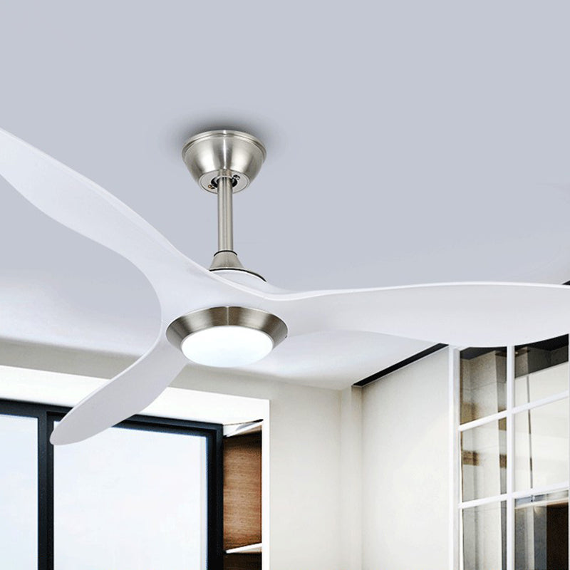 Bowl Metallic 3-Blade Semi Flush Light Fixture Classic LED Bedroom Ceiling Fan Lamp in White, 48