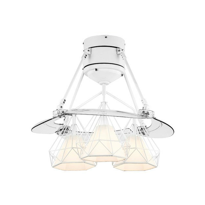 Geometric Metallic Semi Flush Mount Lighting Contemporary White Pendant Fan Lamp, 48