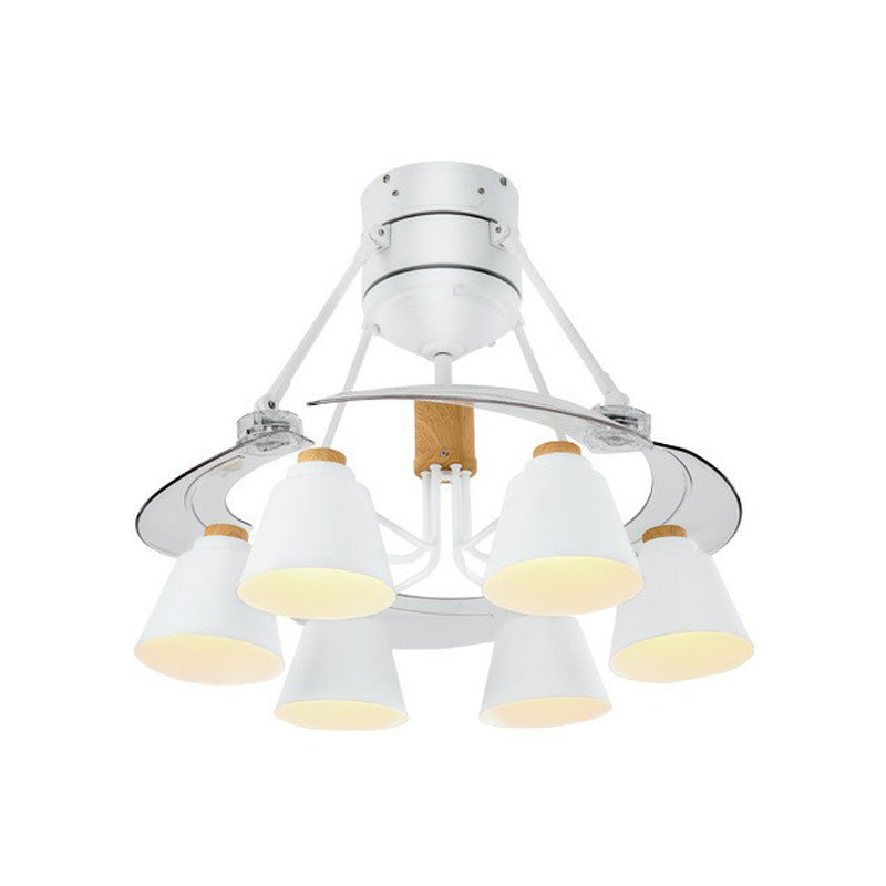 Geometric Metallic Semi Flush Mount Lighting Contemporary White Pendant Fan Lamp, 48