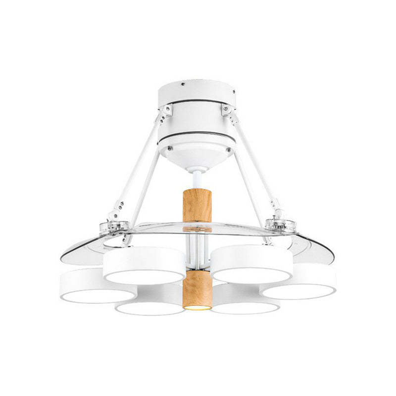 Geometric Metallic Semi Flush Mount Lighting Contemporary White Pendant Fan Lamp, 48