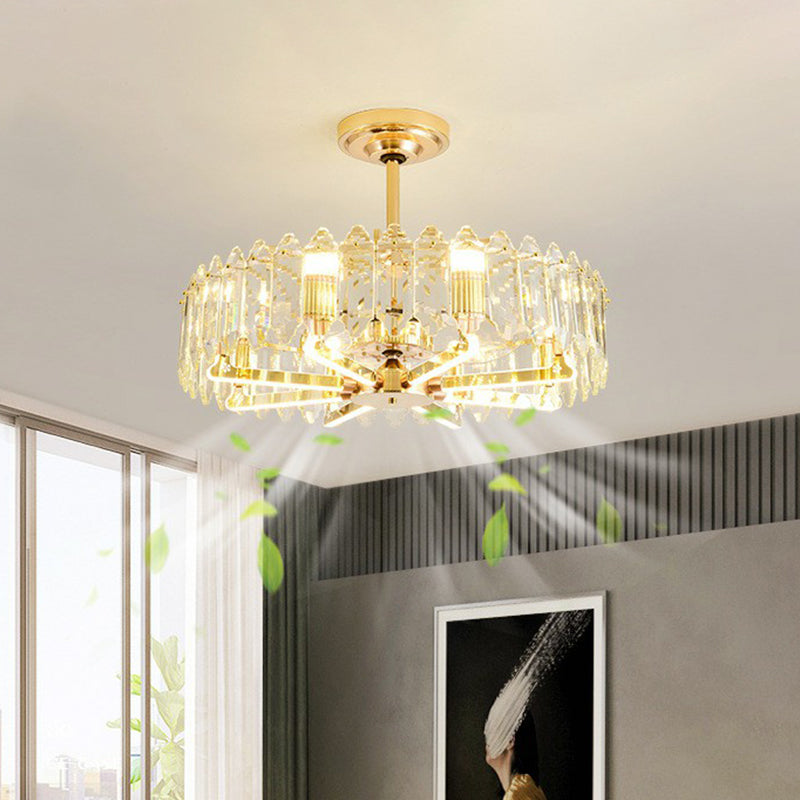 3-Blade Crystal Light Gold Pendant Fan Light Circle 31.5