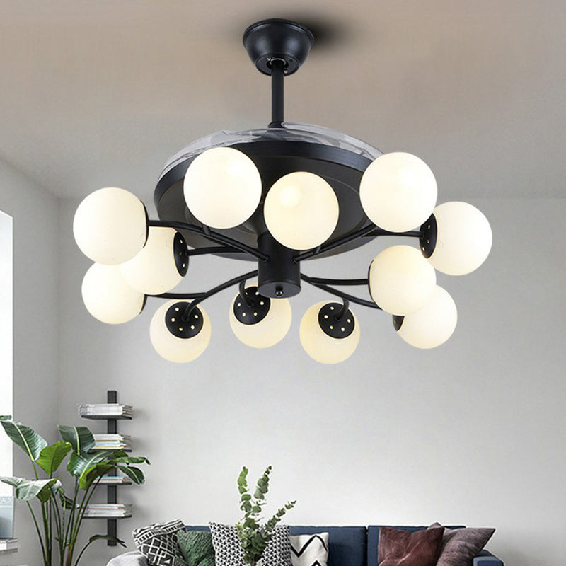 Black Globe Pendant Fan Lamp Contemporary 42