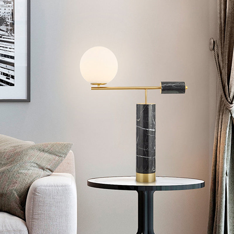 Mini Globe Opaline Glass Table Lamp Designer 1-Light Black Nightstand Light with Marble Column Black Clearhalo 'Lamps' 'Table Lamps' Lighting' 1984526