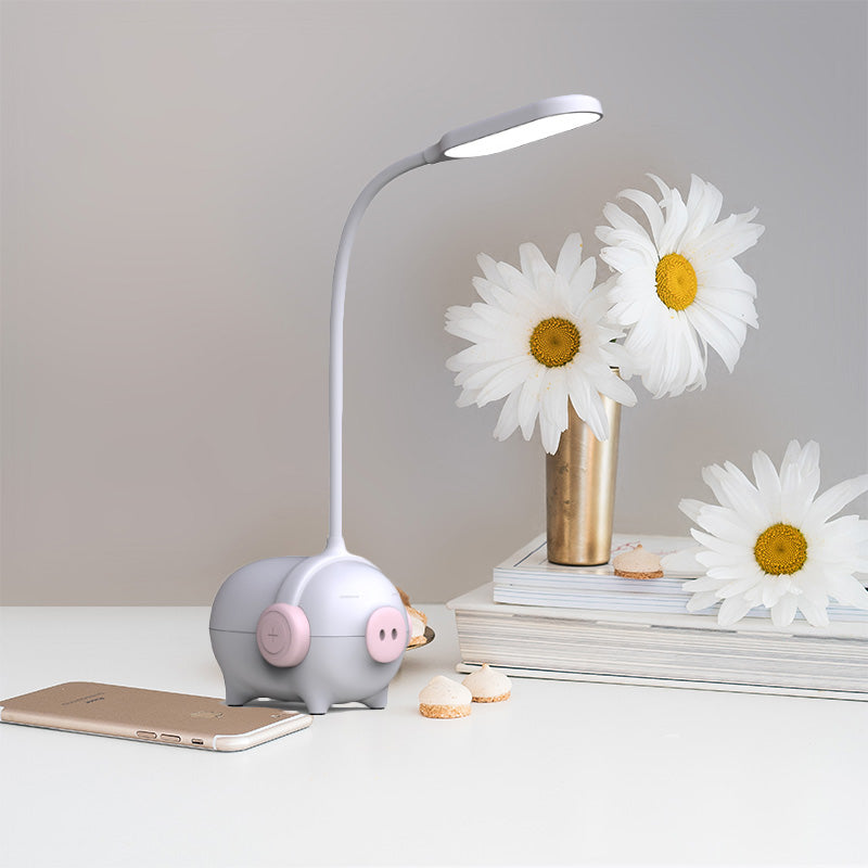 Piggy Kindergarten LED Desk Light 1 Head Animal Reading Light with Flexible Gooseneck White Clearhalo 'Desk Lamps' 'Lamps' Lighting' 198462