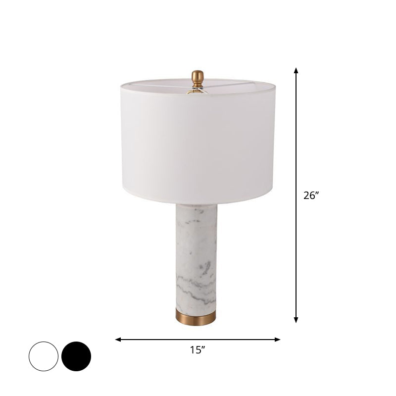 Cylinder Living Room Night Light Fabric 1 Light Minimalist Table Lamp with Marble Pillar in Black/White Clearhalo 'Lamps' 'Table Lamps' Lighting' 1984627