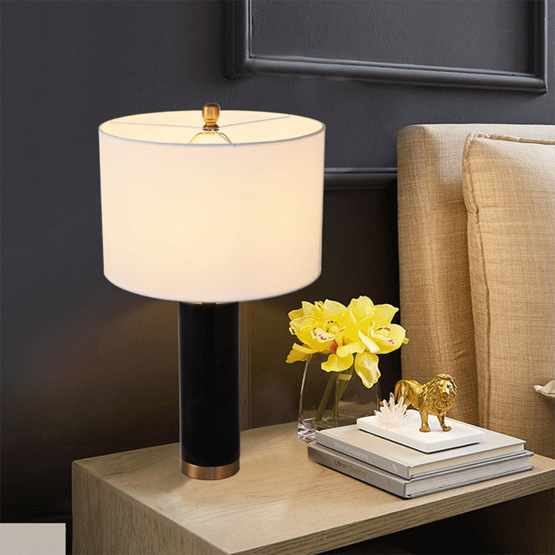 Cylinder Living Room Night Light Fabric 1 Light Minimalist Table Lamp with Marble Pillar in Black/White Black Clearhalo 'Lamps' 'Table Lamps' Lighting' 1984628