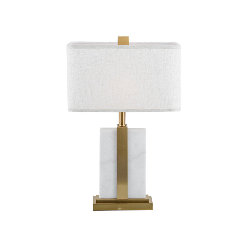 Rectangular Night Table Lamp Postmodern Fabric 1 Head Black/White/Grey and Brass Nightstand Light White Clearhalo 'Lamps' 'Table Lamps' Lighting' 1984659