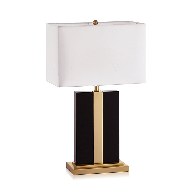 Rectangular Night Table Lamp Postmodern Fabric 1 Head Black/White/Grey and Brass Nightstand Light Black Clearhalo 'Lamps' 'Table Lamps' Lighting' 1984666