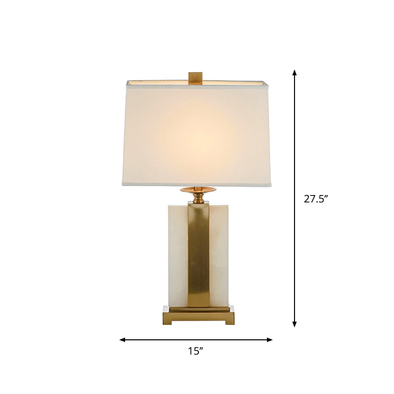 1 Bulb Living Room Night Light Minimalist White and Brass Table Lamp with Rectangle Fabric Shade Clearhalo 'Lamps' 'Table Lamps' Lighting' 1984671