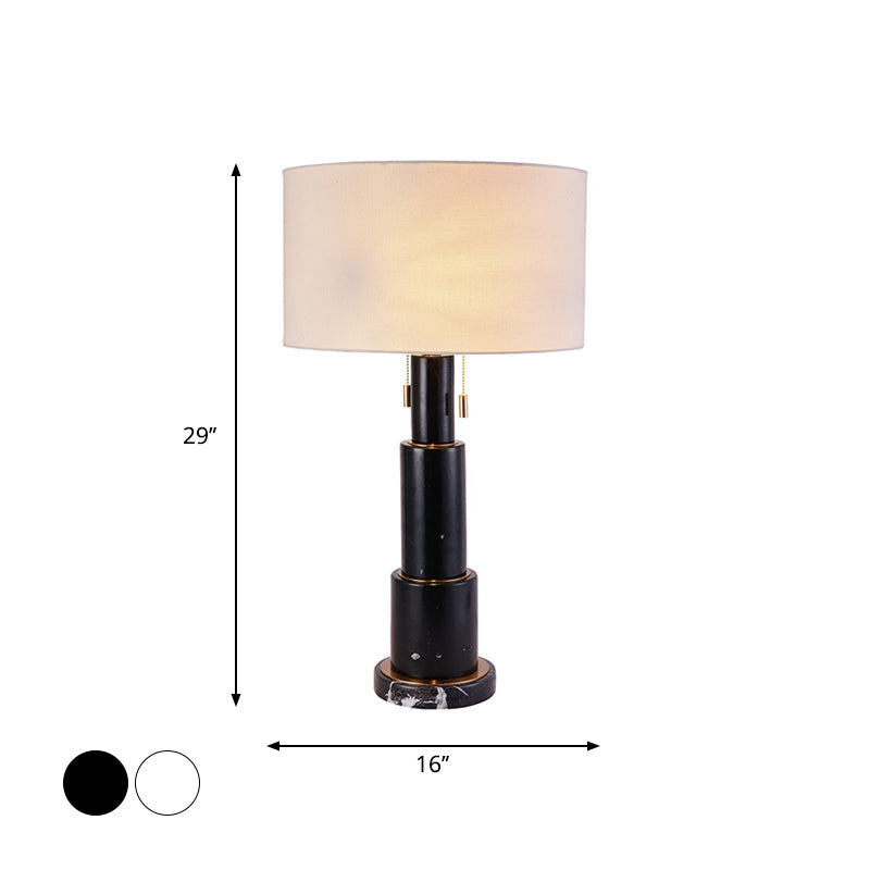 3-Tier Column Marble Night Lamp Minimalist 1 Bulb Black/White Pull-Chain Table Light with Drum Fabric Shade Clearhalo 'Lamps' 'Table Lamps' Lighting' 1984720