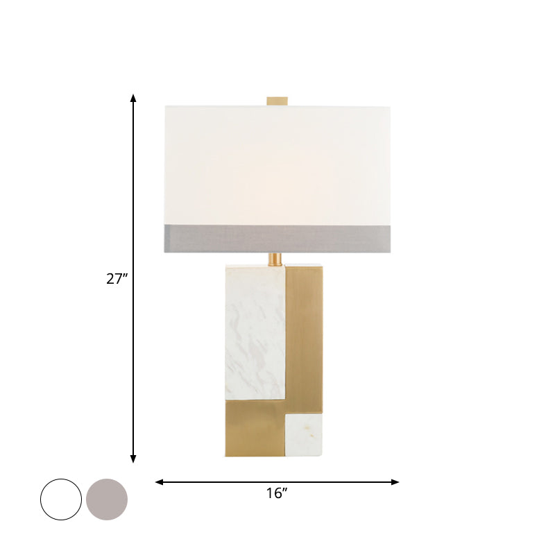 Rectangle Night Stand Light Minimalist Marble 1 Bulb Grey/White and Brass Colorblock Table Lamp with Fabric Shade Clearhalo 'Lamps' 'Table Lamps' Lighting' 1984741