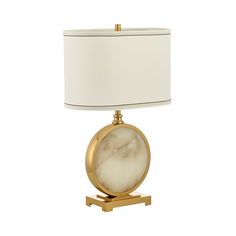 Fabric Oval Night Lamp Minimalism 1 Head Table Stand Light with Round Base in Brass and White White Clearhalo 'Lamps' 'Table Lamps' Lighting' 1984759