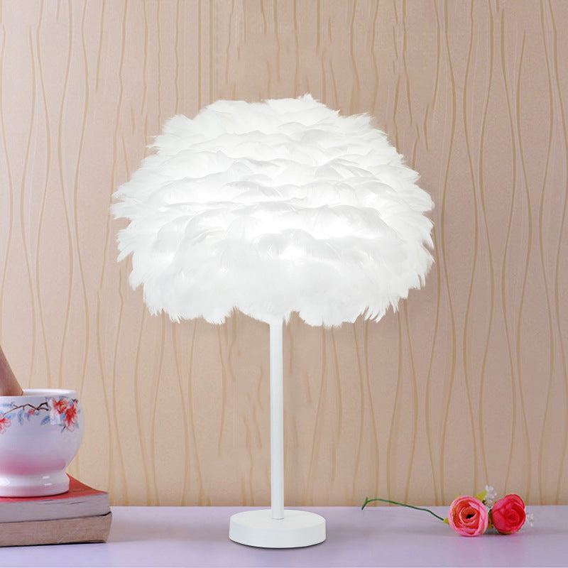 Layered Feather Night Lamp Minimalist 1-Head White Oval Table Lighting, 12