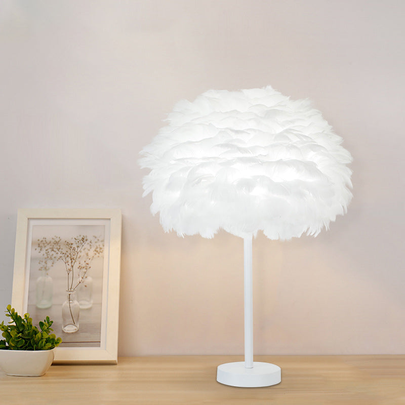 Layered Feather Night Lamp Minimalist 1-Head White Oval Table Lighting, 12