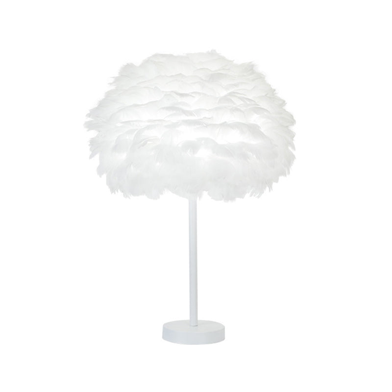 Layered Feather Night Lamp Minimalist 1-Head White Oval Table Lighting, 12