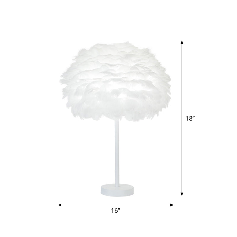 Layered Feather Night Lamp Minimalist 1-Head White Oval Table Lighting, 12