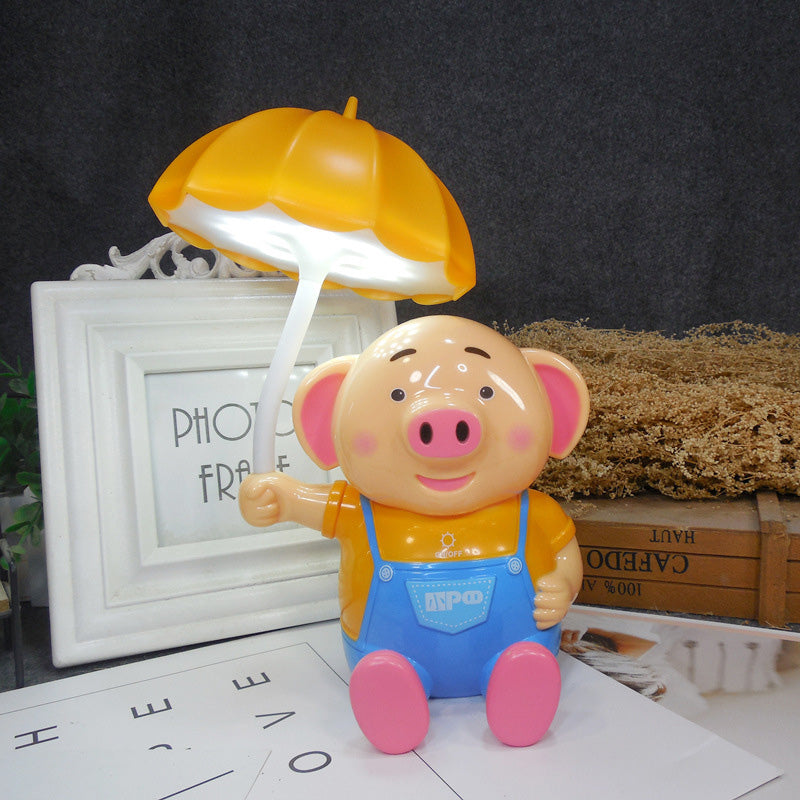 Kids Umbrella Desk Light with Piggy 1 Head Plastic Table Light for Child Bedroom Orange Clearhalo 'Desk Lamps' 'Lamps' Lighting' 198511