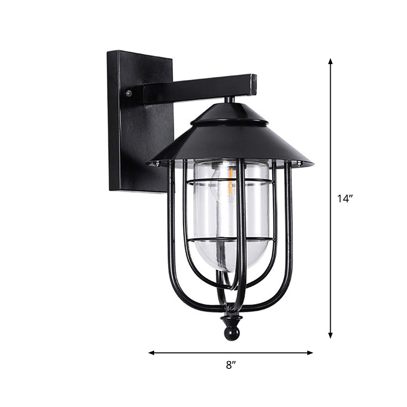 Black Half-Capsule Wall Lantern Farmhouse Clear Glass 1 Bulb Outdoor Wall Mounted Light Clearhalo 'Wall Lamps & Sconces' 'Wall Lights' Lighting' 1985162