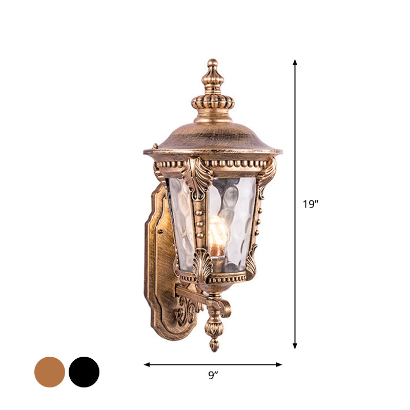 Black/Brass Tapered Sconce Light Retro Dimpled Glass 1 Head Small/Large Patio Wall Mounted Lamp Clearhalo 'Wall Lamps & Sconces' 'Wall Lights' Lighting' 1985181