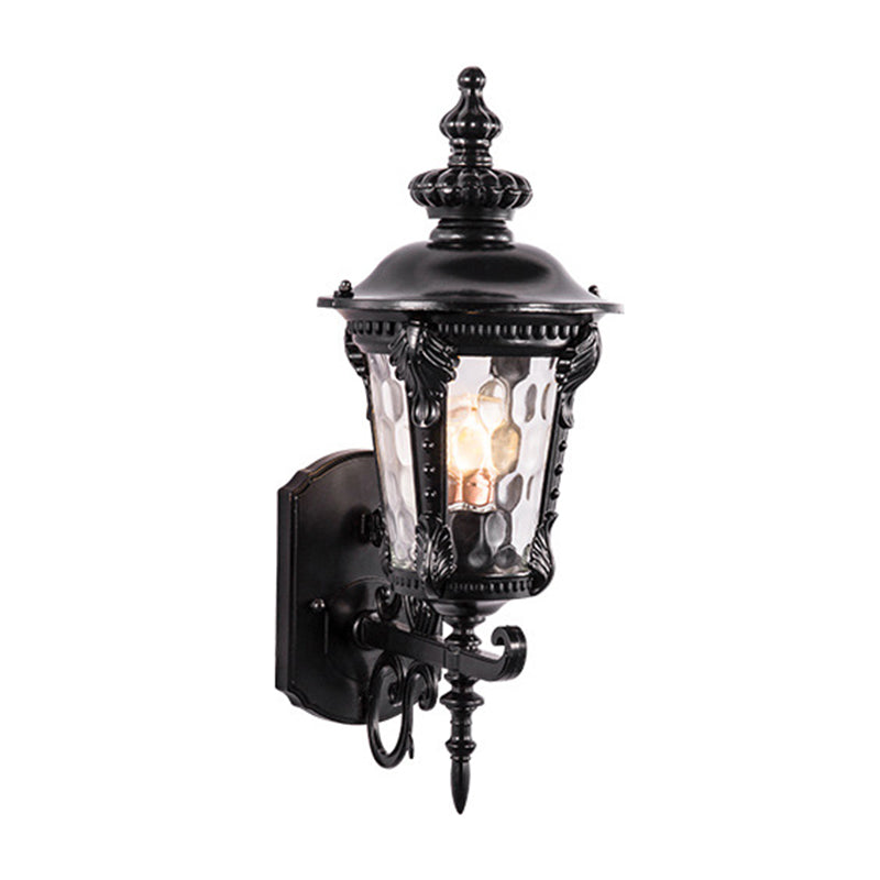 Black/Brass Tapered Sconce Light Retro Dimpled Glass 1 Head Small/Large Patio Wall Mounted Lamp Clearhalo 'Wall Lamps & Sconces' 'Wall Lights' Lighting' 1985186