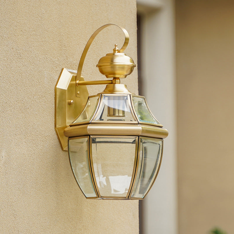 Clear Glass Globe Wall Light Traditional 1-Light Outdoor Small/Medium/Large Lantern Wall Sconce in Brass Brass Clearhalo 'Wall Lamps & Sconces' 'Wall Lights' Lighting' 1985187