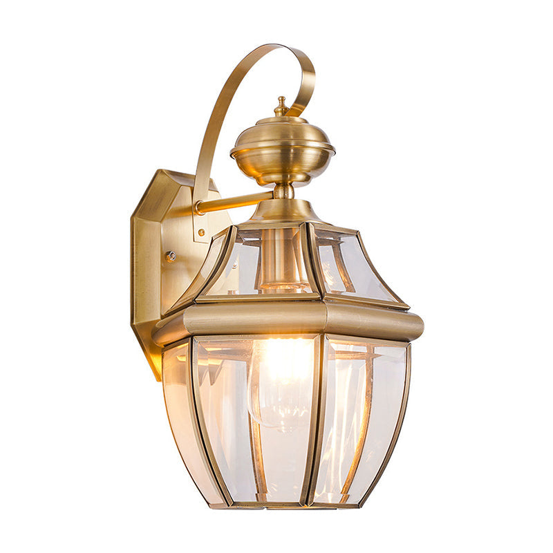 Clear Glass Globe Wall Light Traditional 1-Light Outdoor Small/Medium/Large Lantern Wall Sconce in Brass Clearhalo 'Wall Lamps & Sconces' 'Wall Lights' Lighting' 1985189