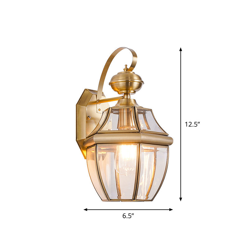 Clear Glass Globe Wall Light Traditional 1-Light Outdoor Small/Medium/Large Lantern Wall Sconce in Brass Clearhalo 'Wall Lamps & Sconces' 'Wall Lights' Lighting' 1985190