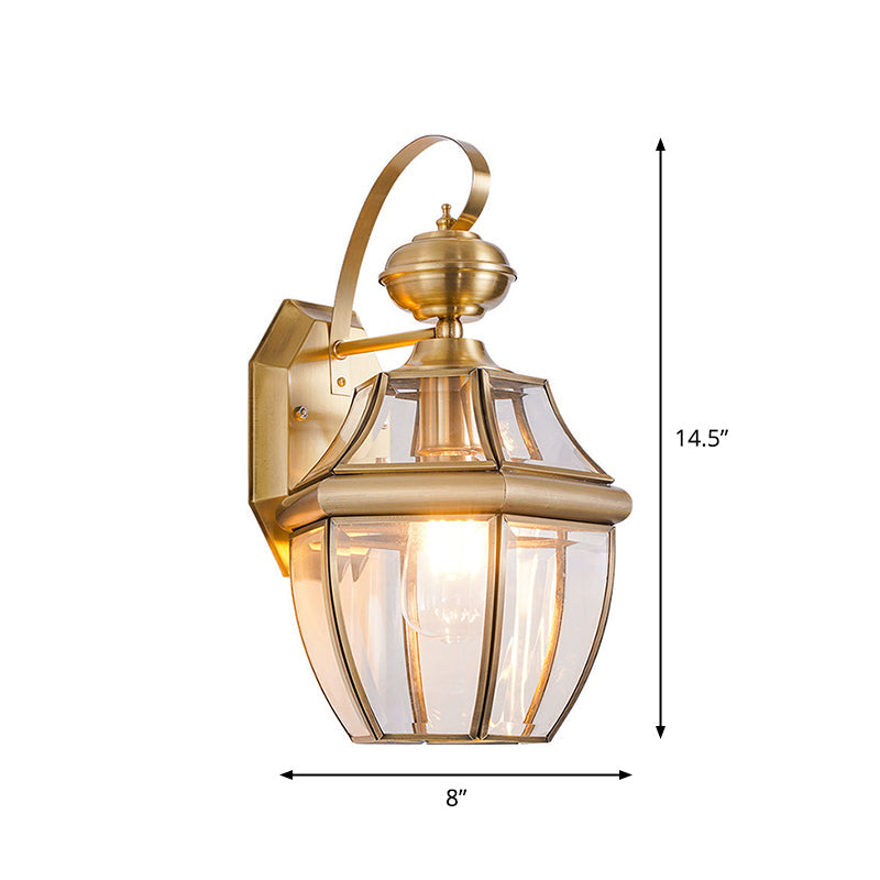 Clear Glass Globe Wall Light Traditional 1-Light Outdoor Small/Medium/Large Lantern Wall Sconce in Brass Clearhalo 'Wall Lamps & Sconces' 'Wall Lights' Lighting' 1985191