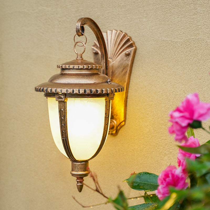 Single Small/Large Wall Lamp Vintage Porch Wall Lantern with Bell Milk Frosted Glass Shade in Black/Brass Clearhalo 'Wall Lamps & Sconces' 'Wall Lights' Lighting' 1985194