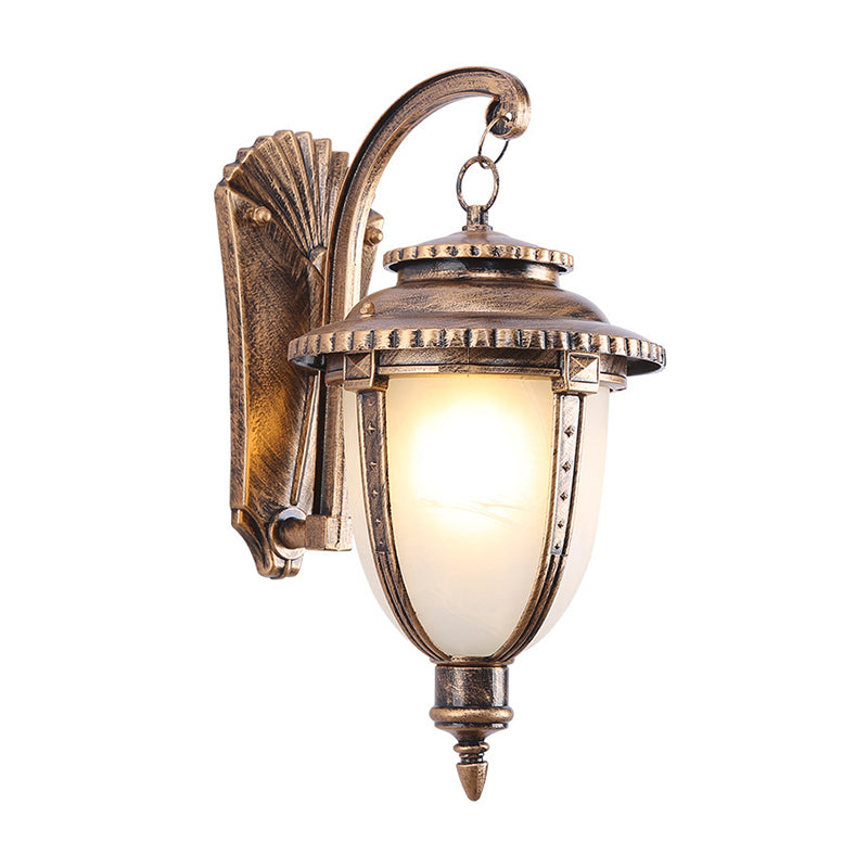 Single Small/Large Wall Lamp Vintage Porch Wall Lantern with Bell Milk Frosted Glass Shade in Black/Brass Clearhalo 'Wall Lamps & Sconces' 'Wall Lights' Lighting' 1985195