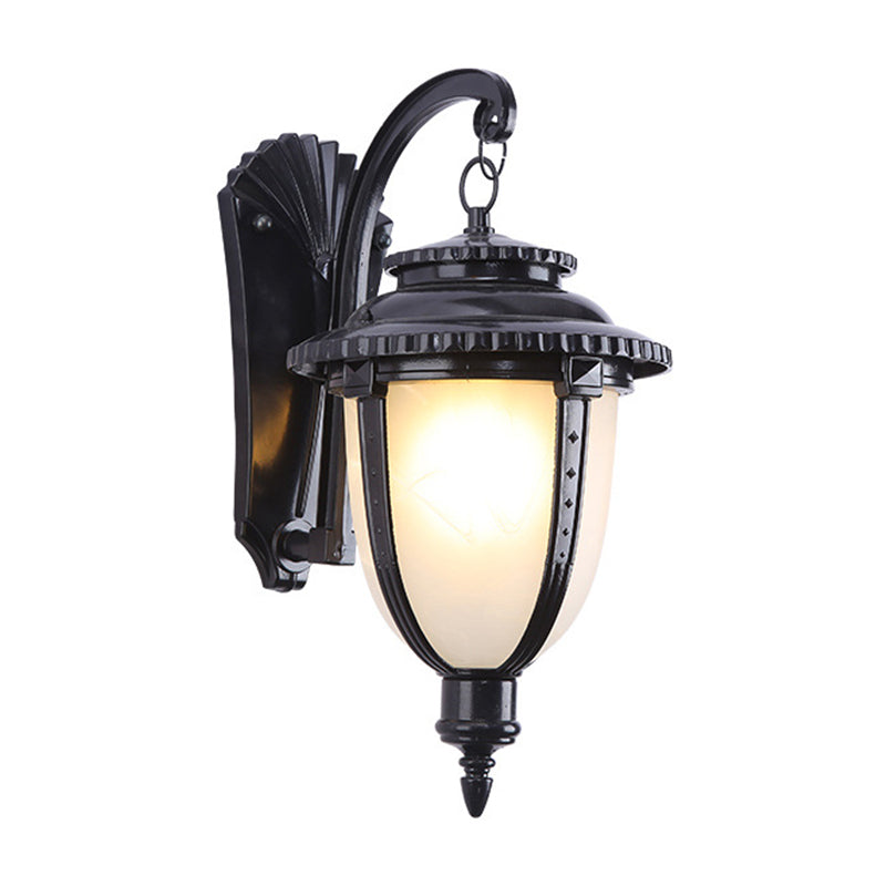 Single Small/Large Wall Lamp Vintage Porch Wall Lantern with Bell Milk Frosted Glass Shade in Black/Brass Clearhalo 'Wall Lamps & Sconces' 'Wall Lights' Lighting' 1985198