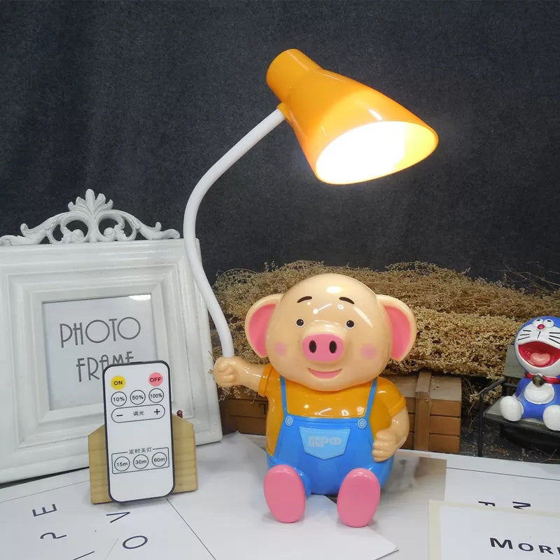 Lovely Horn Shade Desk Light Plastic 1 Head Reading Light with Piggy for Study Room Orange Clearhalo 'Desk Lamps' 'Lamps' Lighting' 198520