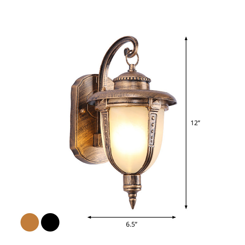 Single Small/Large Wall Lamp Vintage Porch Wall Lantern with Bell Milk Frosted Glass Shade in Black/Brass Clearhalo 'Wall Lamps & Sconces' 'Wall Lights' Lighting' 1985200