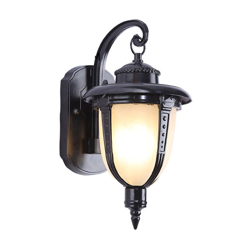 Single Small/Large Wall Lamp Vintage Porch Wall Lantern with Bell Milk Frosted Glass Shade in Black/Brass Black Small Clearhalo 'Wall Lamps & Sconces' 'Wall Lights' Lighting' 1985201