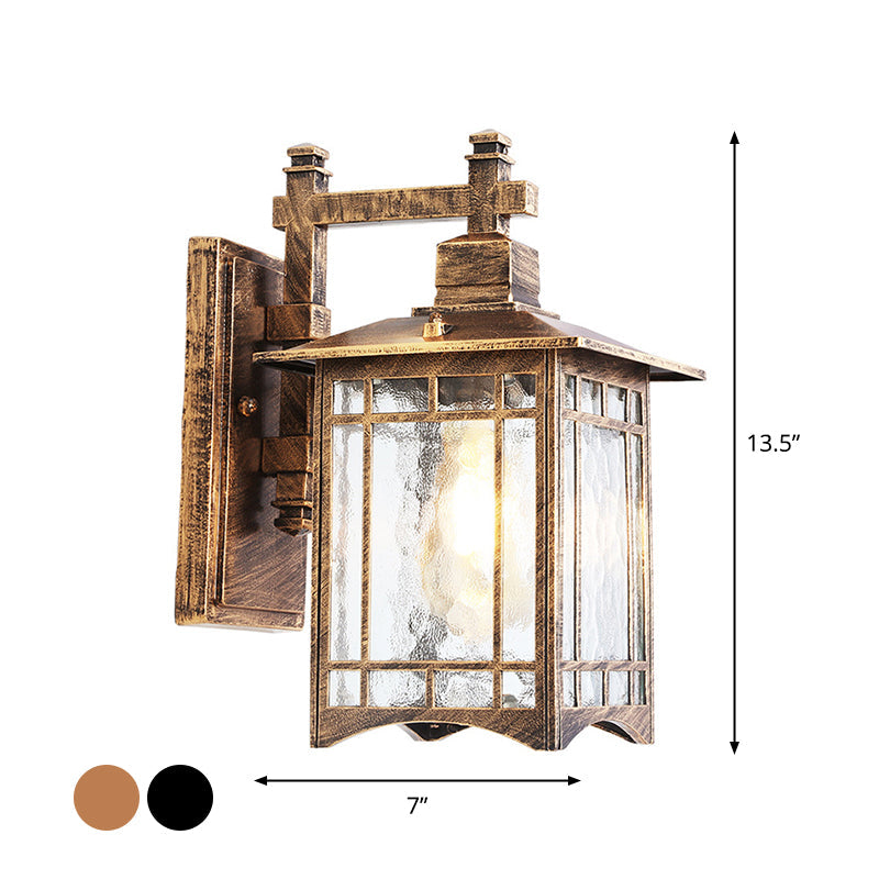 Rectangle Garden Wall Light Kit Antiqued Water Glass 1 Bulb Black/Brass Wall Sconce Lighting Fixture Clearhalo 'Wall Lamps & Sconces' 'Wall Lights' Lighting' 1985211