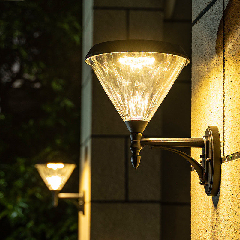 Acrylic Conical Wall Lamp Fixture Minimalist Porch Solar LED Wall Mounted Light in Black Clearhalo 'Wall Lamps & Sconces' 'Wall Lights' Lighting' 1985253