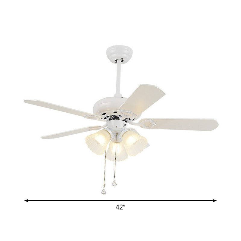 3-Blade Frosted Glass White Ceiling Fan Lamp Bell 42