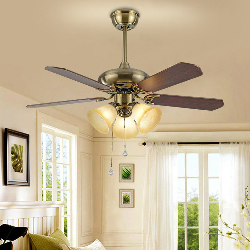 5-Blade Bell-Shaped Frosted Glass Pendant Fan Light Classic 42