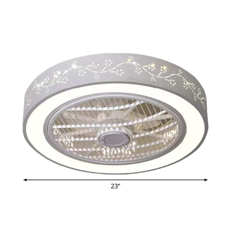 Acrylic Round Laser-Cut Ceiling Fan Light Modernist LED White Semi Flush Mount, 23