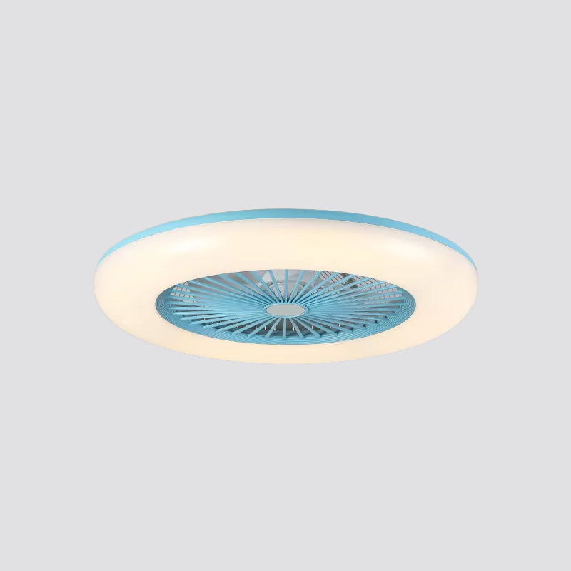 Round Bedroom 5-Blade Semi-Flush Mount Acrylic LED Contemporary Pendant Fan Light, 22
