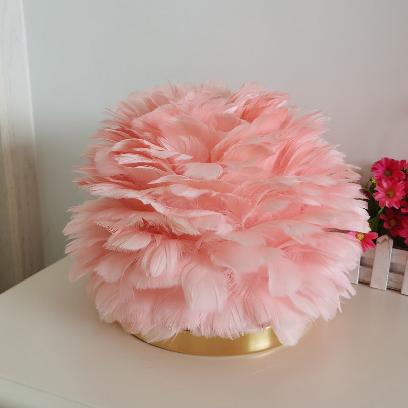 Flower Blossom Girls Bedside Table Lamp Feather 1 Head Modern Stylish Night Light in Pink/Apricot/White Apricot Clearhalo 'Lamps' 'Table Lamps' Lighting' 1985909